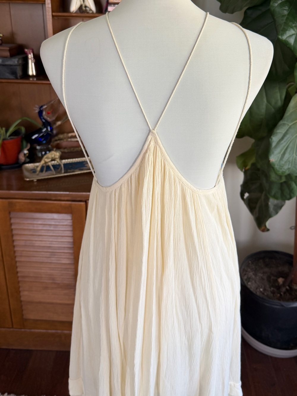 Free People Diamond in the Sky Cream Blue Embroidered Boho Sun Midi Dress XS - Picture 10 of 15